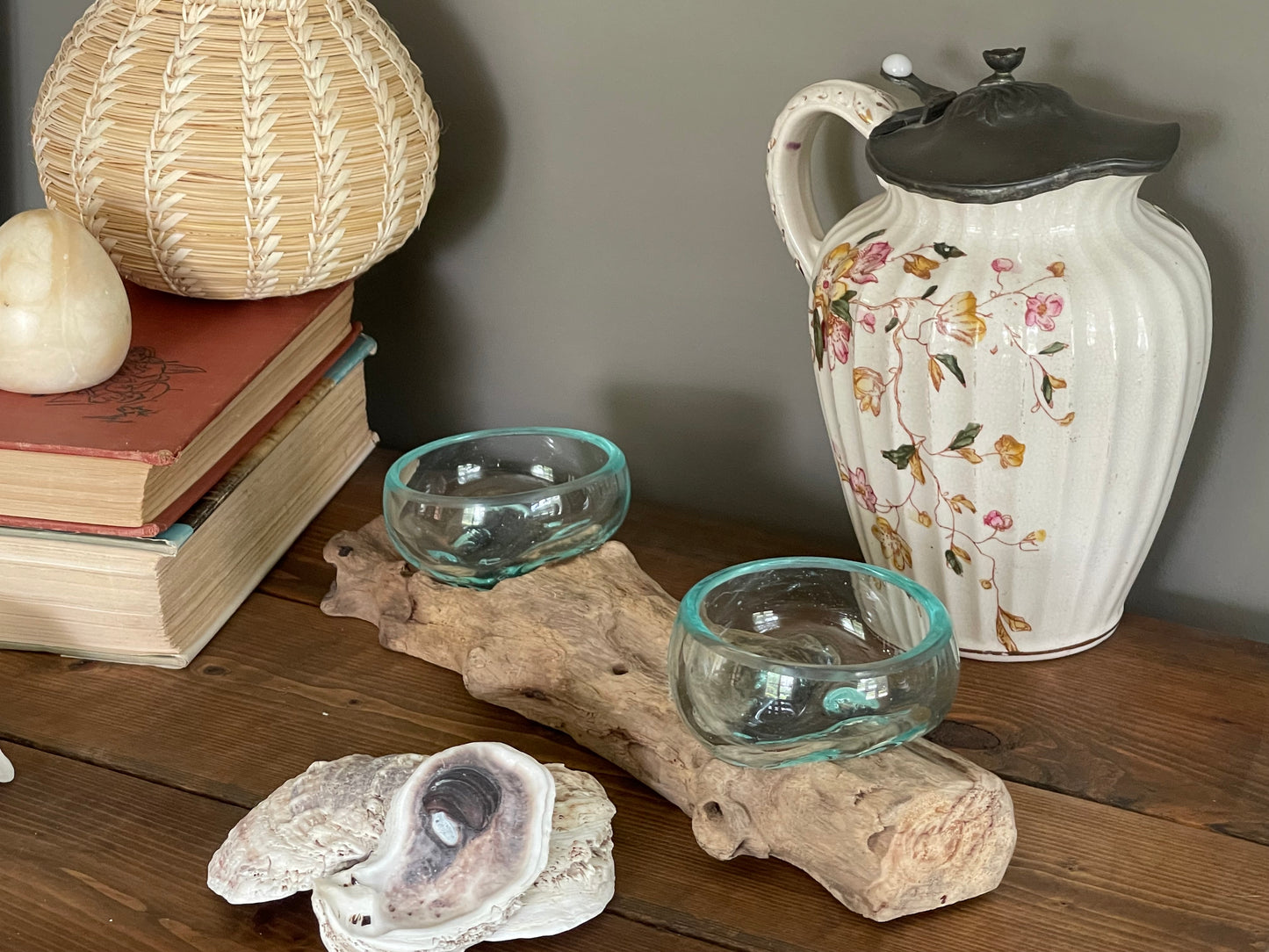Driftwood Blown Glass Double Candle Holder Round Glass