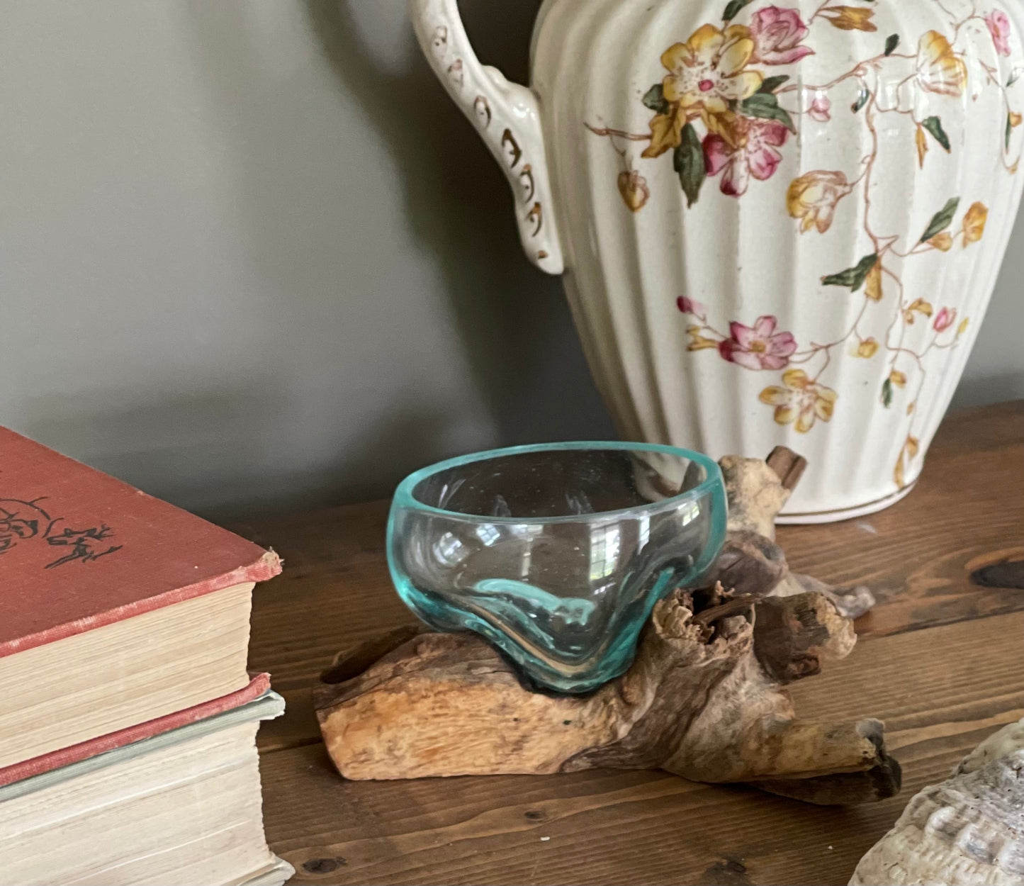 Driftwood Blown Glass Candle Holder Wide Round Glass