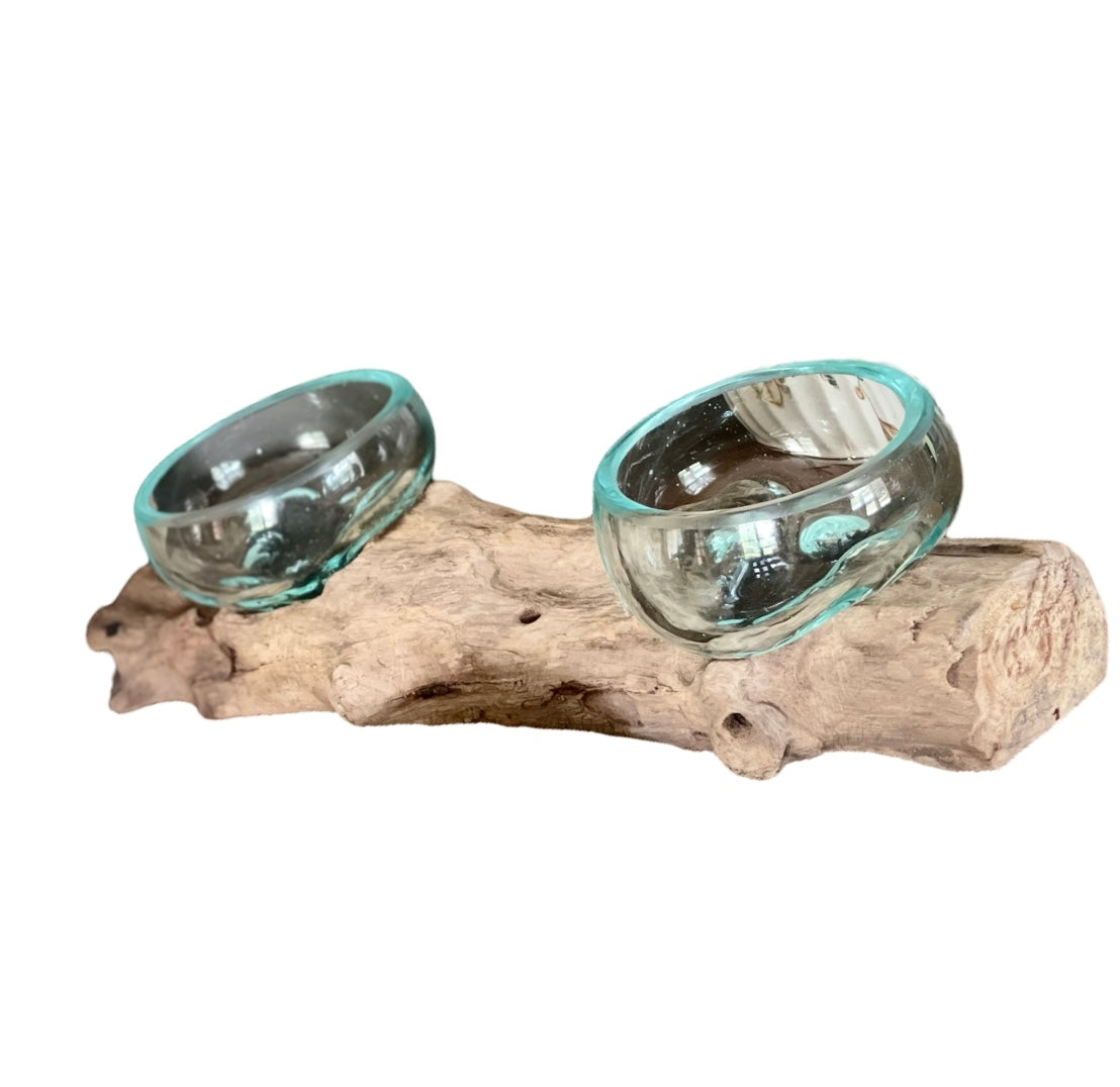 Driftwood Blown Glass Double Candle Holder Round Glass