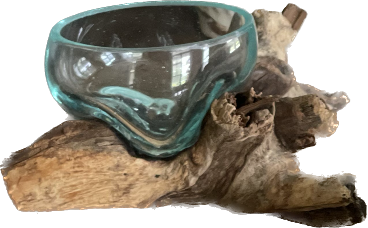 Driftwood Blown Glass Candle Holder Wide Round Glass