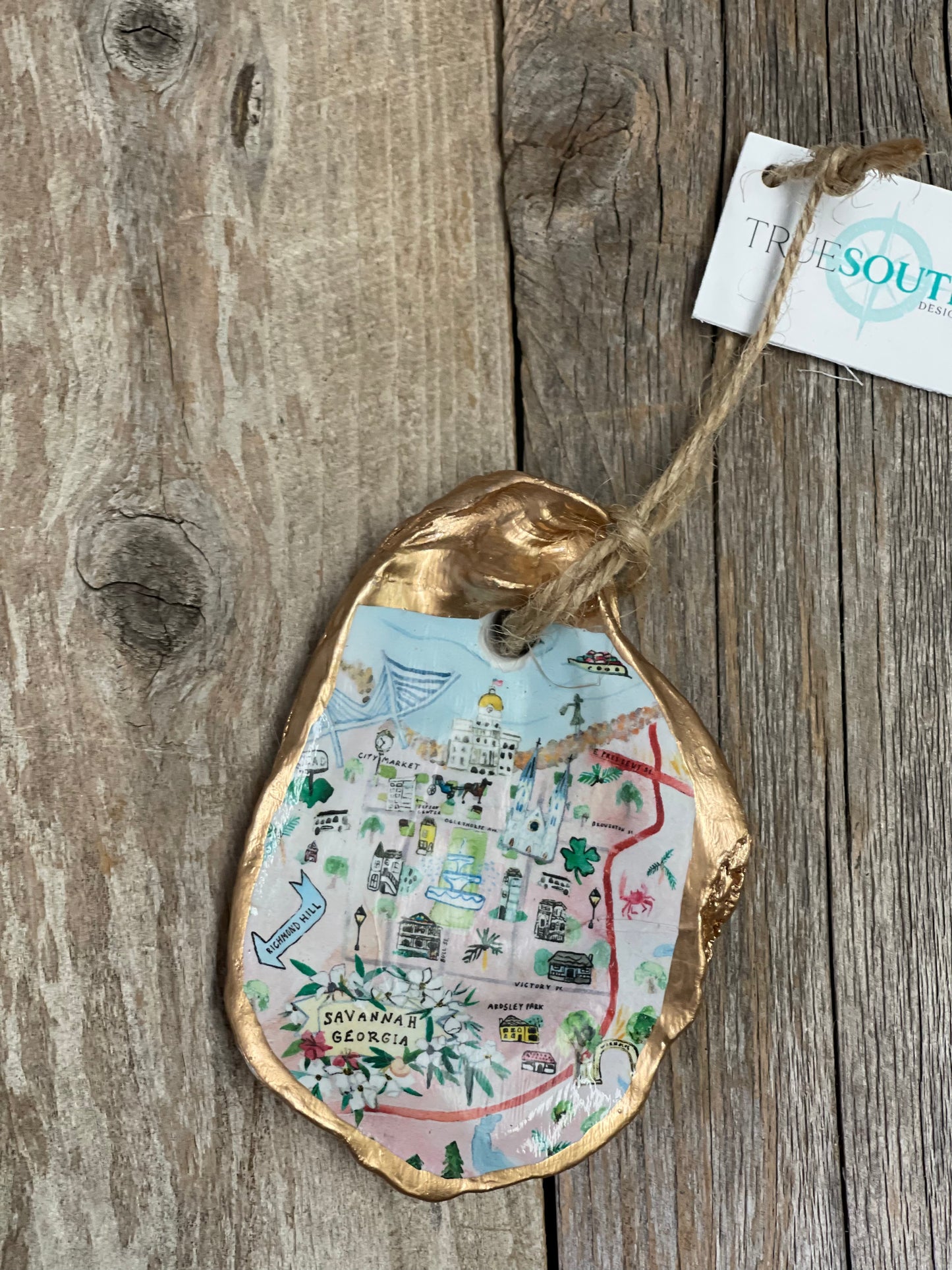 Oyster ornament Savannah, GA Downtown Watercolor
