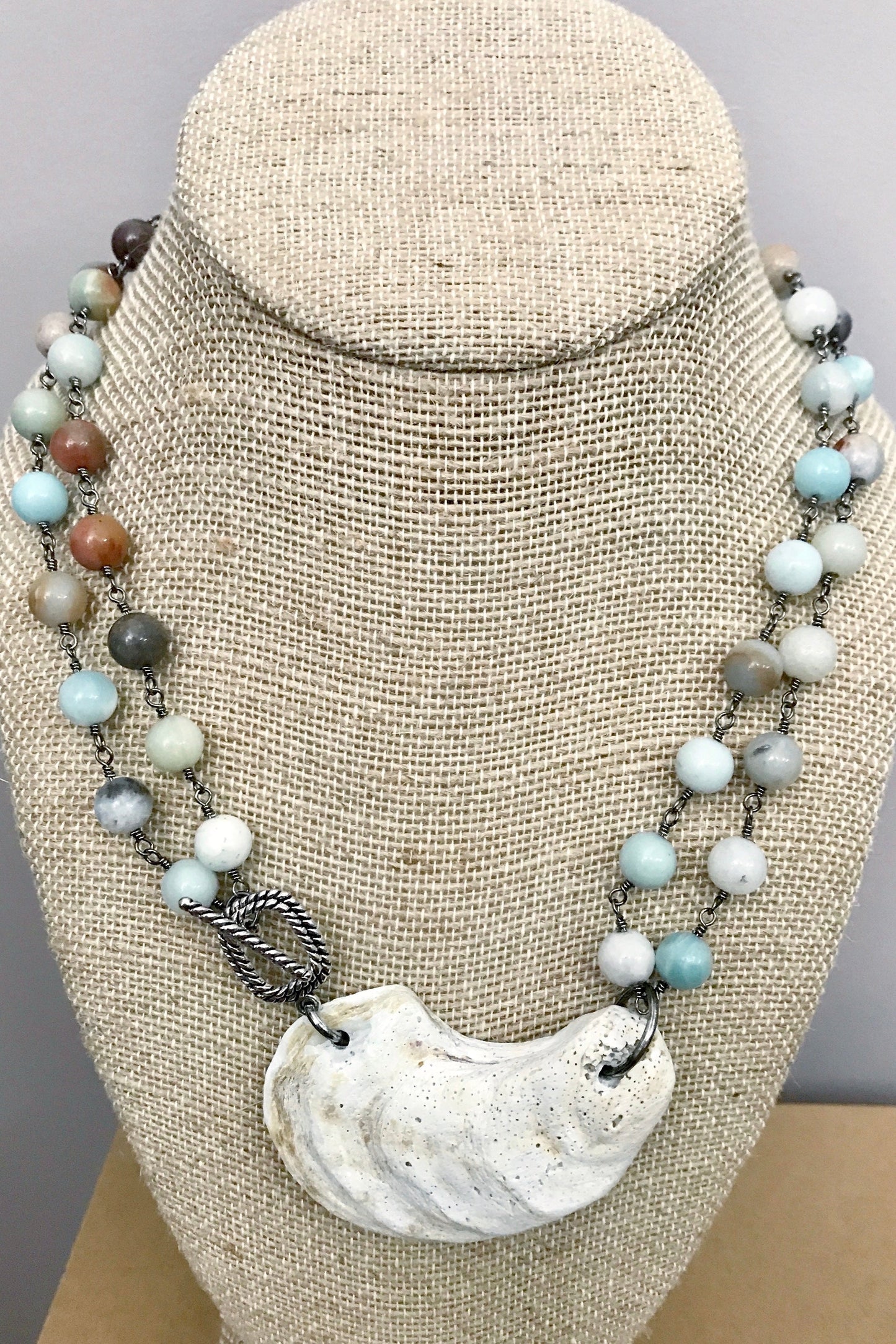 Necklace Oyster Shell Double Amazonite