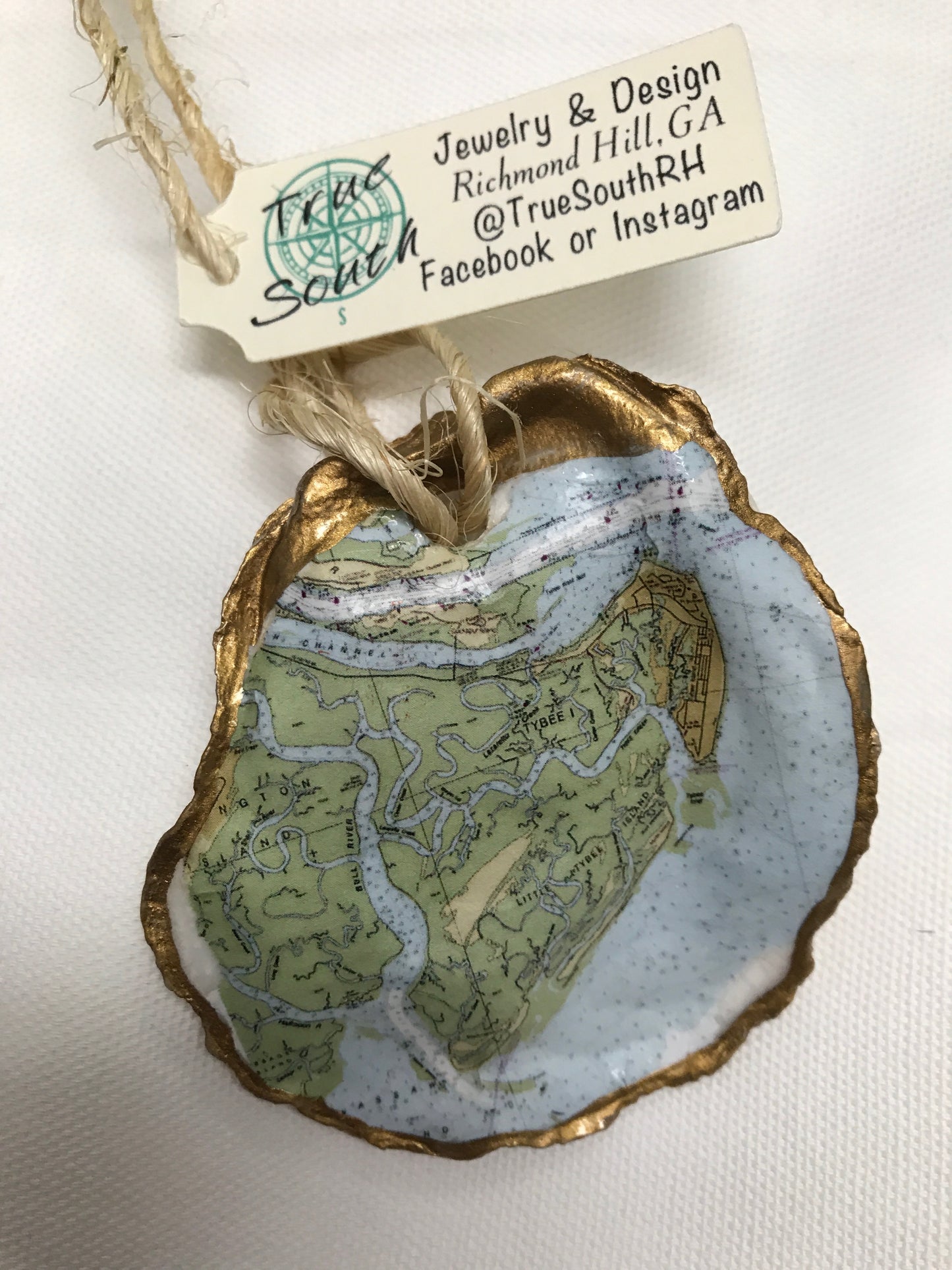 Oyster ornament Tybee Island nautical map