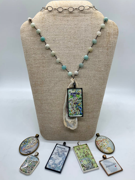 Necklace Amazonite with Oyster Shell and Glass pendant